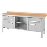 Schäfer Shop Kastenwerkbank PWi 200-0, Buche Multiplexplatte, mit Stahlkante, bis 750 kg, B 2000 x T 700 x H 840 mm, Weißaluminium
