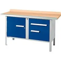 Schäfer Shop Kastenwerkbank PWi 150-3, Buche Multiplexplatte, mit Stahlkante, bis 750 kg, B 1500 x T 700 x H 840 mm, Enzianblau