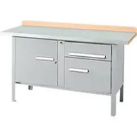 Schäfer Shop Kastenwerkbank PWi 150-3, Buche Multiplexplatte, mit Stahlabdeckung, bis 750 kg, B 1500 x T 700 x H 840 mm, Weißaluminium