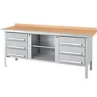 Schäfer Shop Kastenwerkbank PWi 200-2, Buche Multiplexplatte, mit Stahlkante, bis 750 kg, B 2000 x T 700 x H 840 mm, Weißaluminium