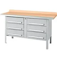 Schäfer Shop Kastenwerkbank PWi 150-6, Buche Multiplexplatte, mit Stahlkante, bis 750 kg, B 1500 x T 700 x H 840 mm, Weißaluminium