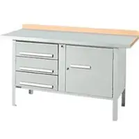 Schäfer Shop Kastenwerkbank PWi 150-4, Buche Multiplexplatte, mit Stahlabdeckung, bis 750 kg, B 1500 x T 700 x H 840 mm, Lichtgrau