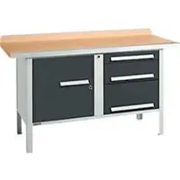 Schäfer Shop Kastenwerkbank PWi 150-7, Buche Multiplexplatte, mit Stahlkante, bis 750 kg, B 1500 x T 700 x H 840 mm, Anthrazit