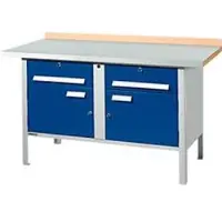 Schäfer Shop Kastenwerkbank PWi 150-0, Buche Multiplexplatte, mit Stahlabdeckung, bis 750 kg, B 1500 x T 700 x H 840 mm, Enzianblau