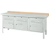 Schäfer Shop Kastenwerkbank PW 200-5, Buche Multiplexplatte, mit Stahlabdeckung, bis 750 kg, B 2000 x T 700 x H 840 mm, Lichtgrau