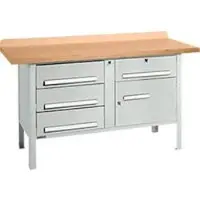 Schäfer Shop Kastenwerkbank PWi 150-5, Buche Multiplexplatte, bis 750 kg, B 1500 x T 700 x H 840 mm, Lichtgrau