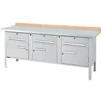 Schäfer Shop Kastenwerkbank PW 200-5, Buche Multiplexplatte, mit Stahlabdeckung, bis 750 kg, B 2000 x T 700 x H 840 mm, Weißaluminium