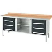 Schäfer Shop Kastenwerkbank PW 200-2, Buche Multiplexplatte, mit Stahlkante, bis 750 kg, B 2000 x T 700 x H 840 mm, Anthrazit
