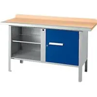 Schäfer Shop Kastenwerkbank PWi 150-1, Buche Multiplexplatte, mit Stahlkante, bis 750 kg, B 1500 x T 700 x H 840 mm, Enzianblau