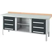 Schäfer Shop Kastenwerkbank PW 200-2, Buche Multiplexplatte, mit Stahlabdeckung, bis 750 kg, B 2000 x T 700 x H 840 mm, Anthrazit