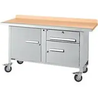 Schäfer Shop Mobile Werkbank PWi 150-3, Buche-Dekor Multiplexplatte, mit Stahlkante, bis 400 kg, B 1500 x T 700 x H 840 mm