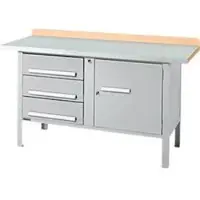 Schäfer Shop Kastenwerkbank PWi 150-4, Buche Multiplexplatte, mit Stahlabdeckung, bis 750 kg, B 1500 x T 700 x H 840 mm, Weißaluminium