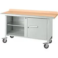 Schäfer Shop Mobile Werkbank PWi 150-1, Buche-Dekor Multiplexplatte, mit Stahlkante, bis 400 kg, B 1500 x T 700 x H 840 mm