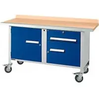 Schäfer Shop Mobile Werkbank PWi 150-3, Buche-Dekor Multiplexplatte, mit Stahlkante, bis 400 kg, B 1500 x T 700 x H 840 mm