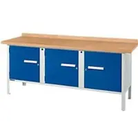 Schäfer Shop Kastenwerkbank PW 200-3, Buche Multiplexplatte, bis 750 kg, B 2000 x T 700 x H 840 mm, Enzianblau