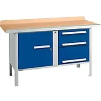 Schäfer Shop Kastenwerkbank PWi 150-7, Buche Multiplexplatte, mit Stahlkante, bis 750 kg, B 1500 x T 700 x H 840 mm, Enzianblau