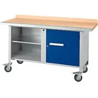 Schäfer Shop Mobile Werkbank PWi 150-1, Buche-Dekor Multiplexplatte, mit Stahlkante, bis 400 kg, B 1500 x T 700 x H 840 mm