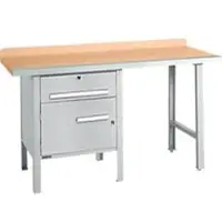 Schäfer Shop Kombiwerkbank PWi 150-2, Buche Multiplexplatte, mit Stahlkante, bis 750 kg, B 1500 x T 700 x H 840 mm, Weißaluminium