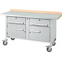 Schäfer Shop Mobile Werkbank PWi 150-0, Buche Multiplexplatte, mit Stahlabdeckung, bis 400 kg, B 1500 x T 700 x H 840 mm