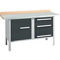 Schäfer Shop Kastenwerkbank PWi 150-7, Buche Multiplexplatte, mit Stahlabdeckung, bis 750 kg, B 1500 x T 700 x H 840 mm, Anthrazit