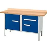 Schäfer Shop Kastenwerkbank PWi 150-3, Buche Multiplexplatte, bis 750 kg, B 1500 x T 700 x H 840 mm, Enzianblau