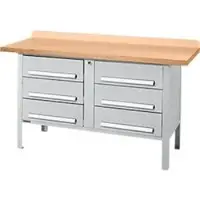 Schäfer Shop Kastenwerkbank PWi 150-6, Buche Multiplexplatte, bis 750 kg, B 1500 x T 700 x H 840 mm, Weißaluminium