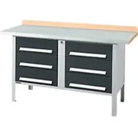 Schäfer Shop Kastenwerkbank PWi 150-6, Buche Multiplexplatte, mit Stahlabdeckung, bis 750 kg, B 1500 x T 700 x H 840 mm, Anthrazit