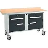 Schäfer Shop Mobile Werkbank PWi 150-0, Buche Multiplexplatte, mit Stahlkante, bis 400 kg, B 1500 x T 700 x H 840 mm