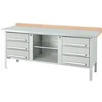 Schäfer Shop Kastenwerkbank PW 200-2, Buche Multiplexplatte, mit Stahlabdeckung, bis 750 kg, B 2000 x T 700 x H 840 mm, Lichtgrau