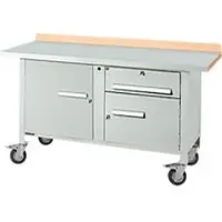 Schäfer Shop Mobile Werkbank PWi 150-3, Buche-Dekor Multiplexplatte, mit Stahlabdeckung, bis 400 kg, B 1500 x T 700 x H 840 mm