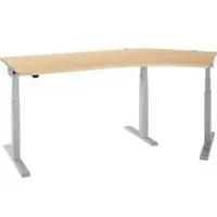 Schäfer Shop Winkelschreibtisch ERGO-T 2.0, elektrisch höhenverstellbar, 135° Winkel rechts, T-Fuß, B 2185 mm, Ahorn/weißalu
