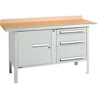 Schäfer Shop Kastenwerkbank PWi 150-7, Buche Multiplexplatte, mit Stahlkante, bis 750 kg, B 1500 x T 700 x H 840 mm, Lichtgrau