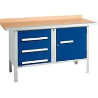 Schäfer Shop Kastenwerkbank PWi 150-4, Buche Multiplexplatte, mit Stahlkante, bis 750 kg, B 1500 x T 700 x H 840 mm, Enzianblau