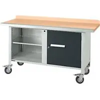 Schäfer Shop Mobile Werkbank PWi 150-1, Buche-Dekor Multiplexplatte, mit Stahlkante, bis 400 kg, B 1500 x T 700 x H 840 mm