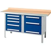 Schäfer Shop Kastenwerkbank PWi 150-8, Buche Multiplexplatte, mit Stahlkante, bis 750 kg, B 1500 x T 700 x H 840 mm, Enzianblau
