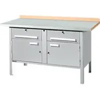 Schäfer Shop Kastenwerkbank PWi 150-0, Buche Multiplexplatte, mit Stahlabdeckung, bis 750 kg, B 1500 x T 700 x H 840 mm, Weißaluminium