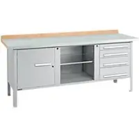 Schäfer Shop Kastenwerkbank PW 200-1, Buche Multiplexplatte, mit Stahlabdeckung, bis 750 kg, B 2000 x T 700 x H 840 mm, Weißaluminium