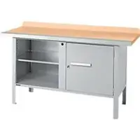 Schäfer Shop Kastenwerkbank PWi 150-1, Buche Multiplexplatte, mit Stahlkante, bis 750 kg, B 1500 x T 700 x H 840 mm, Weißaluminium