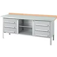 Schäfer Shop Kastenwerkbank PW 200-2, Buche Multiplexplatte, mit Stahlabdeckung, bis 750 kg, B 2000 x T 700 x H 840 mm, Weißaluminium