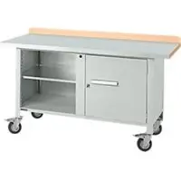 Schäfer Shop Mobile Werkbank PWi 150-1, Buche-Dekor Multiplexplatte, mit Stahlabdeckung, bis 400 kg, B 1500 x T 700 x H 840 mm
