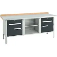 Schäfer Shop Kastenwerkbank PW 200-0, Buche Multiplexplatte, mit Stahlabdeckung, bis 750 kg, B 2000 x T 700 x H 840 mm, Anthrazit