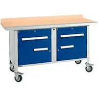 Schäfer Shop Mobile Werkbank PWi 150-0, Buche Multiplexplatte, mit Stahlkante, bis 400 kg, B 1500 x T 700 x H 840 mm