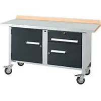 Schäfer Shop Mobile Werkbank PWi 150-3, Buche-Dekor Multiplexplatte, mit Stahlabdeckung, bis 400 kg, B 1500 x T 700 x H 840 mm