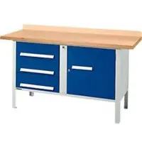 Schäfer Shop Kastenwerkbank PWi 150-4, Buche Multiplexplatte, bis 750 kg, B 1500 x T 700 x H 840 mm, Enzianblau