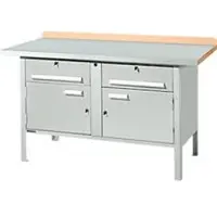Schäfer Shop Kastenwerkbank PWi 150-0, Buche Multiplexplatte, mit Stahlabdeckung, bis 750 kg, B 1500 x T 700 x H 840 mm, Lichtgrau