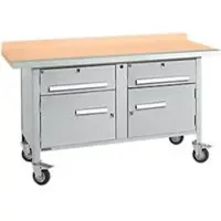 Schäfer Shop Mobile Werkbank PWi 150-0, Buche Multiplexplatte, mit Stahlkante, bis 400 kg, B 1500 x T 700 x H 840 mm