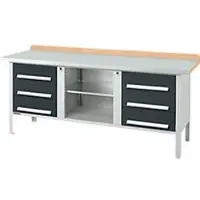 Schäfer Shop Kastenwerkbank PW 200-2, Buche Multiplexplatte, mit Stahlabdeckung, bis 750 kg, B 2000 x T 700 x H 840 mm, Anthrazit