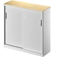 Schäfer Shop Schiebetürenschrank TETRIS SOLID, 3 OH, B 1200 x H 1170 mm, Mitteltrennwand, 19 mm Abdeckplatte, Ahorn/weißalu