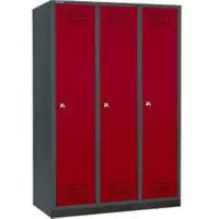 Schäfer Shop Kleiderspind mit Sockel, 3 Abteile, 400 mm Abteilbreite, Zylinderschloss, anthrazit/rubinrot