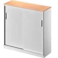 Schäfer Shop Schiebetürenschrank TETRIS SOLID, 3 OH, B 1200 x H 1170 mm, Mitteltrennwand, 19 mm Abdeckplatte, Buche/weißalu